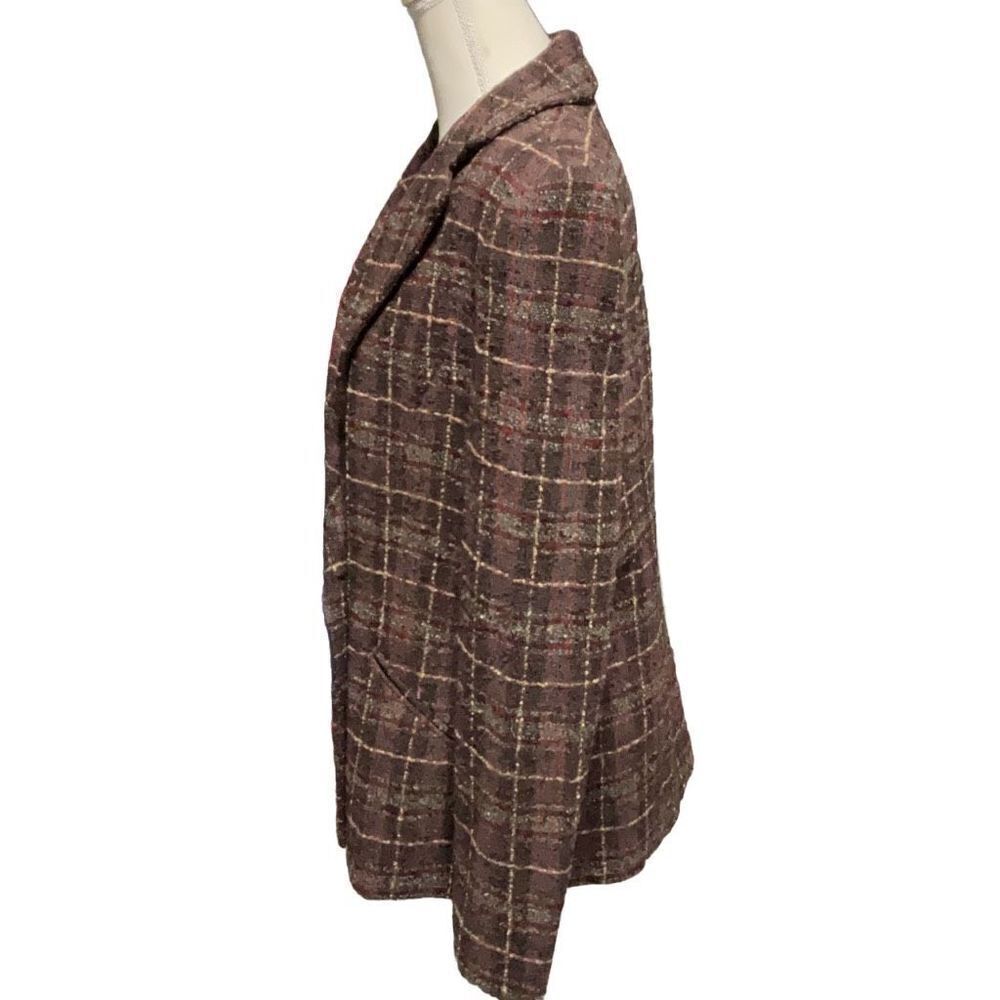 Phillipe Adec VTG One Button Wool Blend Plaid Tweed Prune Blazer Sz 12/44 NWT - Picture 3 of 7